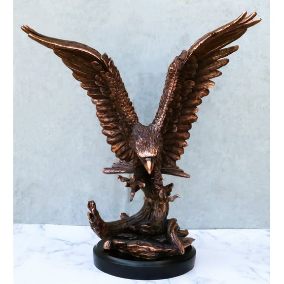 Large 24"H Bald Eagle With Open Wings By Tree Top Bronze Electroplated Statue