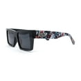 thumbnail image 3 of Locs Paint Splatter Arm Squared Rectangular Horn Rim Plastic Gangster Sunglasses Burgundy Green, 3 of 4