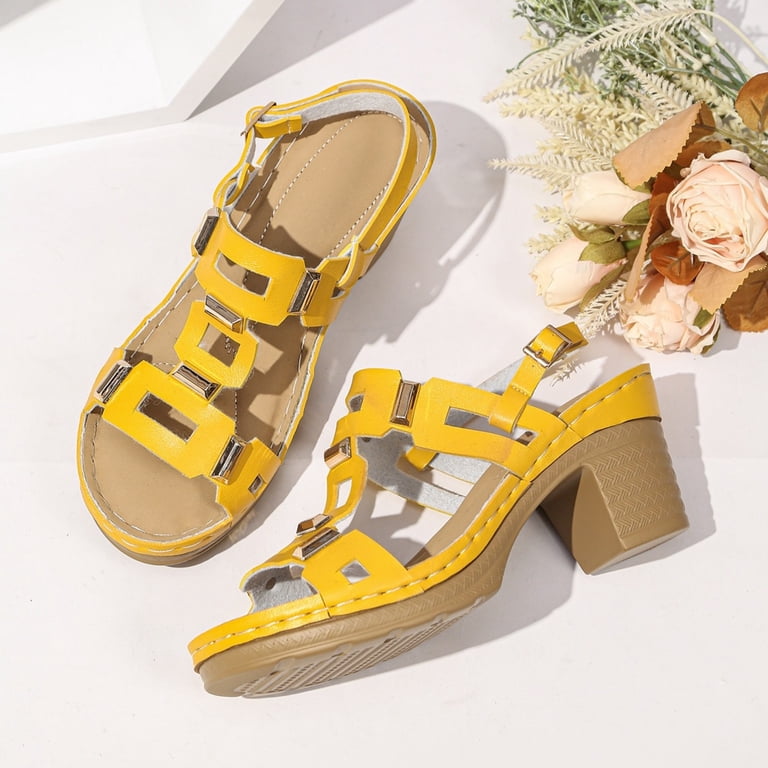 GERsome Women's Chunky Heels Open Toe Ankle Buckle Low Block Heels