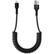 Compatible for iPhone Charger, 6ft Coiled USB A to Light-ning Cable Fast Charging Cable, Power Delivery Charging Cord Compatible with iPhone 14 13 12 11 X XS XR 8, iPad, AirPods Pro(Black)