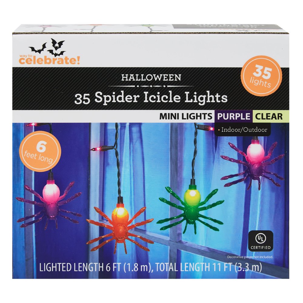 Way To Celebrate Halloween 35Light Spider Icicle Lights, Purple