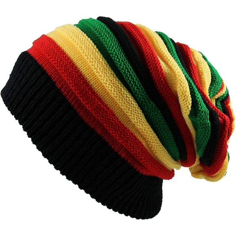 Qhome Fashion Jamaican Reggae Cap Multi Colour Striped Rasta Hat Slouchy Baggie Beanie Skullies Gorro Rasta Women