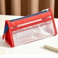thumbnail image 2 of Large Mesh Pencil Cases 8.3 Inch, Clear Transparent Stationeries Bag for Kidults, High Capacity Class Pencil Bag with Bottom, Red, 2 of 6