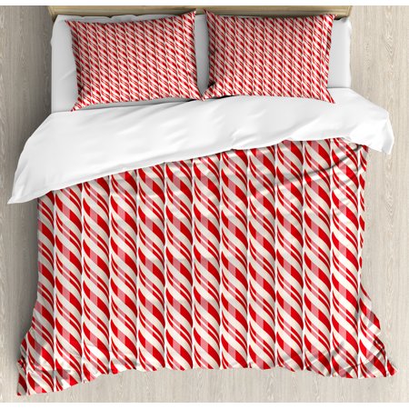 Candy Cane Queen Size Duvet Cover Set Red Christmas Candies