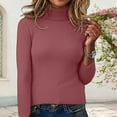 thumbnail image 4 of Fiaer Womens Sweaters Turtleneck Long Sleeve Solid Color Breathable Cozy Lightweight Slim Fit Knit Tops Brick Red L, 4 of 6