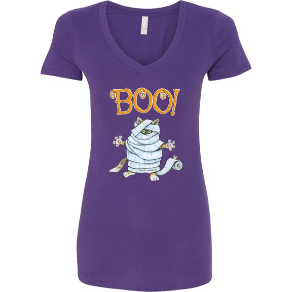 Inktastic Boo with Mummy Cat Women's V-Neck T-Shirt