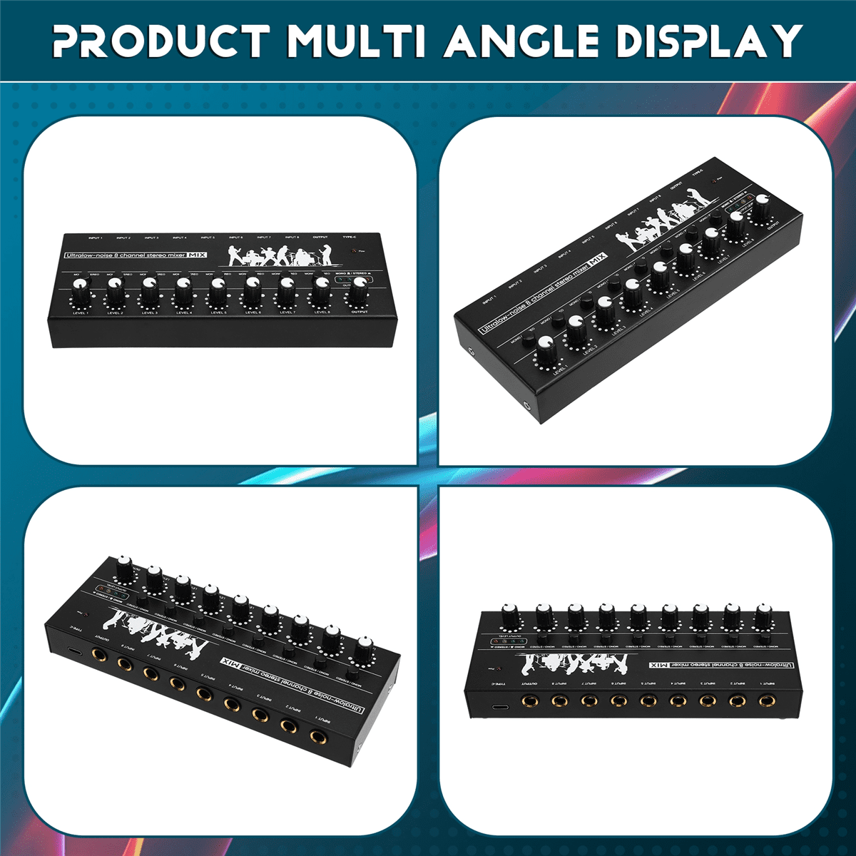 Professional 8-Channel Stereo Mixer Portable Sound Audio Mixer with Low-Noise Functionality for Recording Instruments,1 * Mixer 1 * Type-C Cable,Black