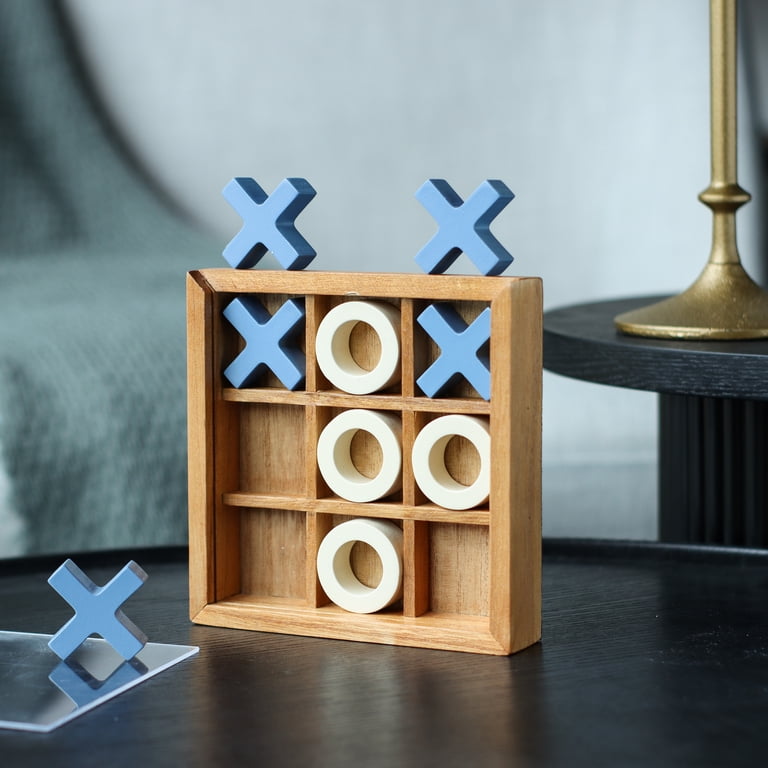 Mainstays by Becky G Decorative Blue and Wood Tabletop Tic Tac Toe