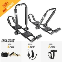 AA-Racks J-Style Bilateral Folding Kayak Carrier for Canoe, 180° Folding Motion Kayak Roof Rack for SUP,Surfboard and Ski Board on SUV, Car and Truck