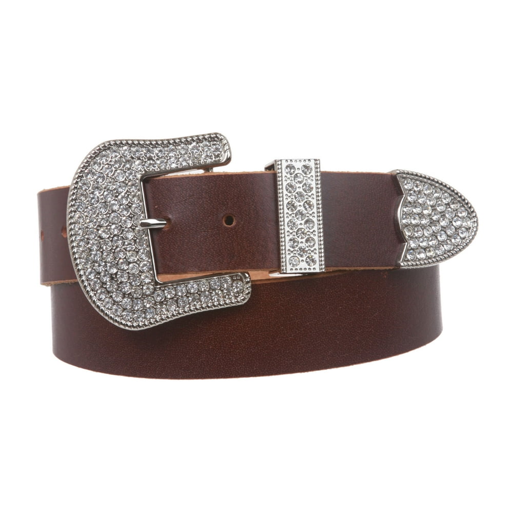 Beltiscool Western Rhinestone Buckle Plain Leather Belt