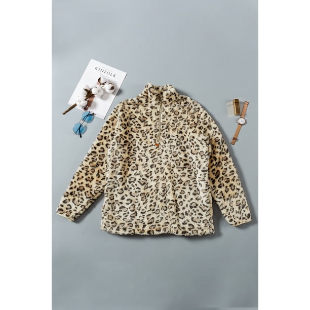ABPHQTO Sudadera de forro polar con cremallera de cuarto de leopardo de mamá a juego con la familia marrón para mujer