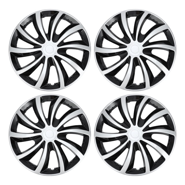 Unique Bargains 4Pcs R15 /15 Inch Universal Wheel Rim Hub Cover Wheel Hub Caps Black Silver Tone