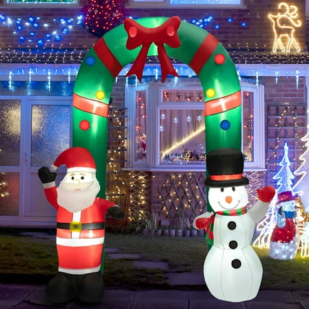Costway 8FT Christmas Inflatable Archway w/ Santa Claus & Snowman and  LED Lights