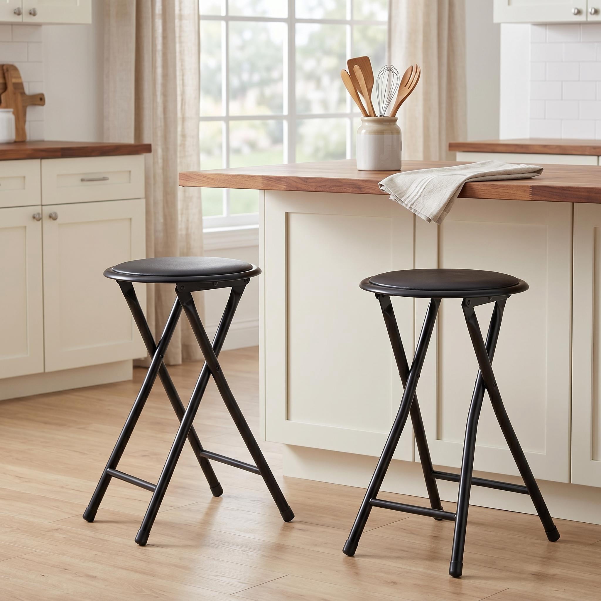 Homy Casa 2-Pack Folding Stools with Padded Round Seat, Black Metal Frame, Portable Space-Saving Design