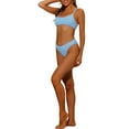 thumbnail image 4 of Women's 2 Piece Ribbed Bikini Sets, Adjustable Spaghetti Straps Sports Swimwear Bathing Suits Light Blue M, 4 of 5