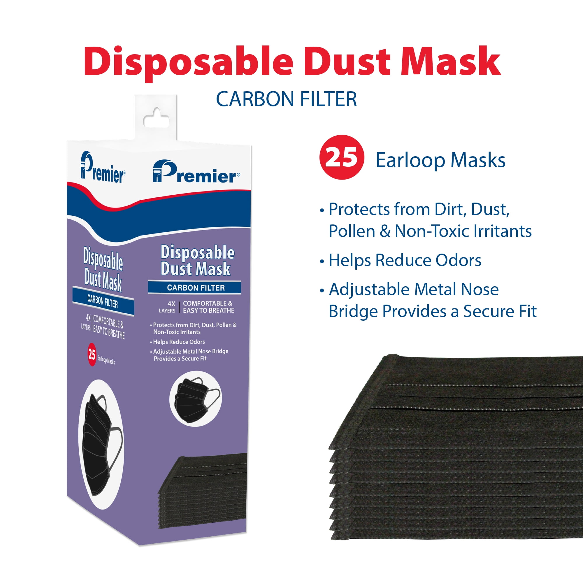 Premier Paint Roller Dust Face Mask 4-Layer Carbon Filter (Black) (25 Pack)