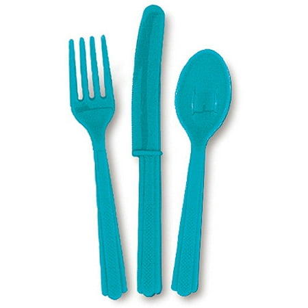 Unique Industries Assorted Plastic Silverware for 6, Teal, 18pc