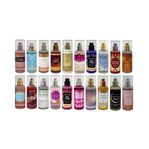 Bath & Body Works 4 Pack Assorted Fine Fragrance Mist Travel Size Bundle with a Himalayan Salts Springs Mini Soap