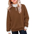 thumbnail image 4 of Girls' 1/4 Zipper Sweatshirts Casual Oversized Long Sleeve Pullover Tops Cute Half Zipper Hoodie Sweater Size 9-10 Years, 4 of 8
