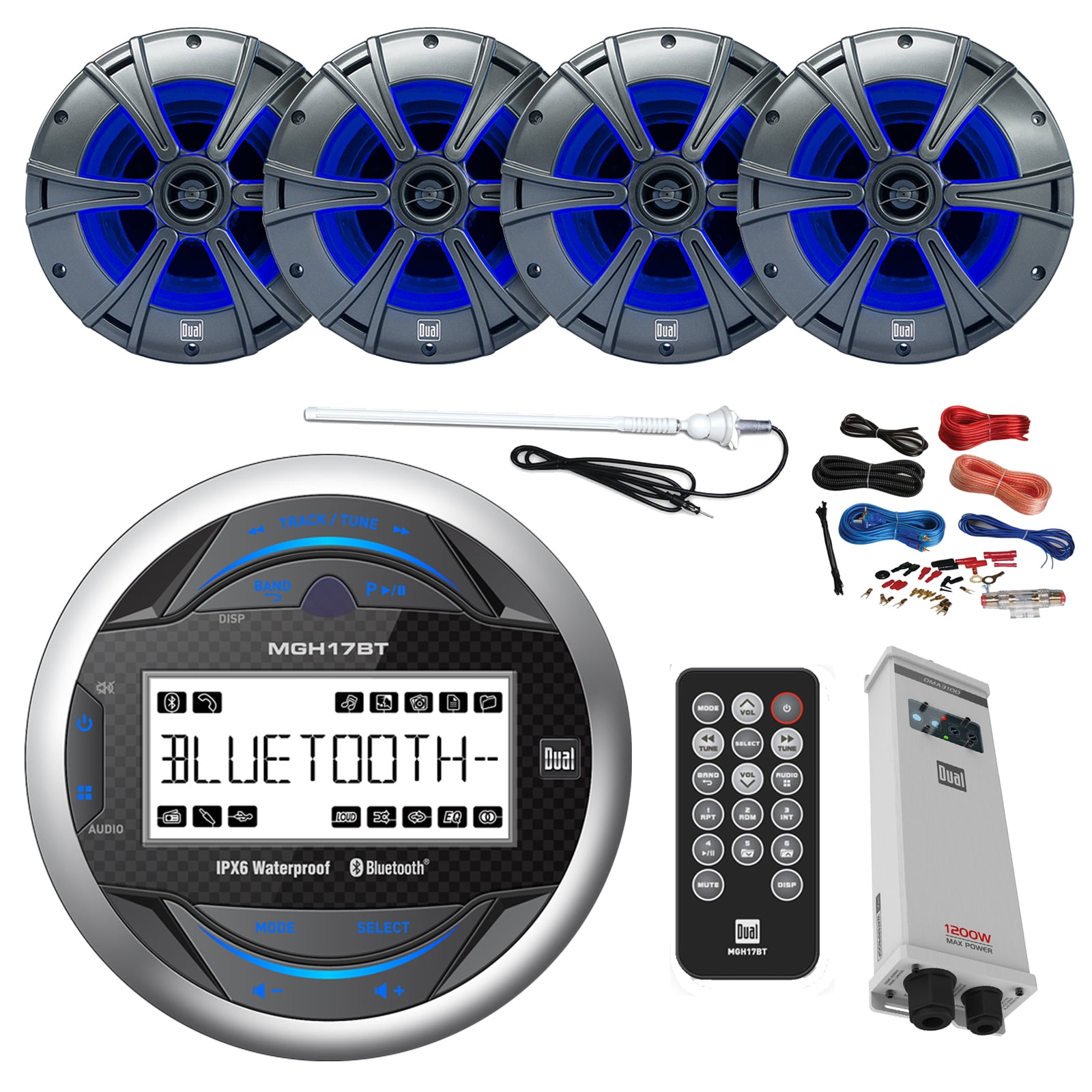 16' 25' Bay Boat Dual MP3 USB Bluetooth Gauge Receiver, 4X Dual 6.5