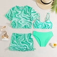 thumbnail image 4 of hengsof Girls' Four Piece Swimsuit Set Tie Dye High Waist Bikini Short Sleeve Round Neck Top Vest Swim Skirt Shorts Swimsuit Set Summer Beach Swimwear for Ages 8-14, 4 of 8