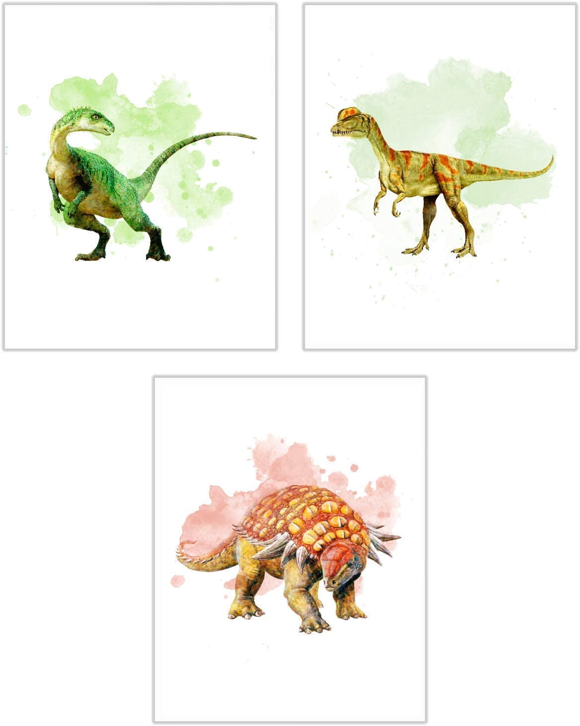 Dinosaur Poster Watercolor Wall Decor Set of 12 8x10 Inch - Dinosaur Decor Posters For Boys Room - Toddler Nursery Decor- UNFRAMED