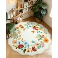 thumbnail image 4 of NEWLAKE Creamy Beige Floral Area Rug, 4' Round, Machine Washable Rug, Non-Slip Backing, 4 of 7