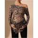 thumbnail image 5 of - Ropa de mernidad para mujer, estampado de guep, hombros descubiertos, playera de manga larga para embarazo, playera, 5 of 5