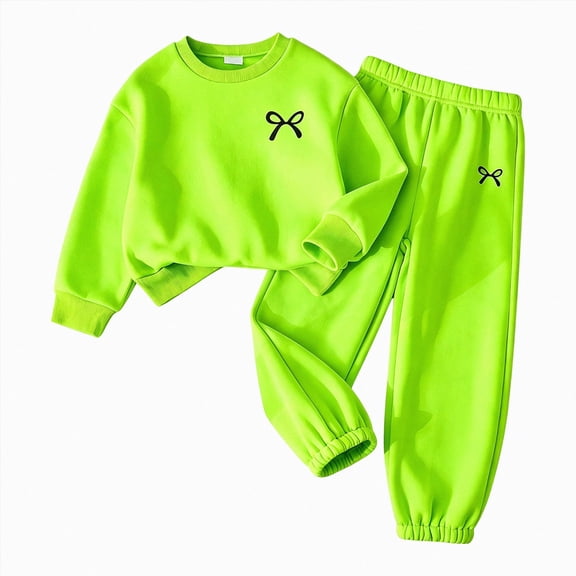 YDFCWXW Girls 2 Piece Sweatsuit Set 4-8 Years Bow Print Sweatshirt & Sweatpants, Back to School Tween Preppy Clothes (Green, 8 Years)