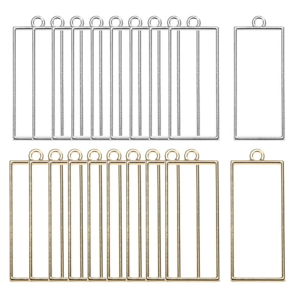 20-Pack Open Bezels for Resin, Rectangle Open Back Bezel Pendants for Resin Jewelry Making/DIY Earrings Necklace, Alloy Hollow Frame Pendants [2 Colors]