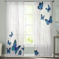 thumbnail image 3 of Wood Grain Retro Blue Butterfly Tulle Voile Curtains For Bedroom Window Curtain For Living Room Sheer Curtains Organza Drapes, 3 of 7