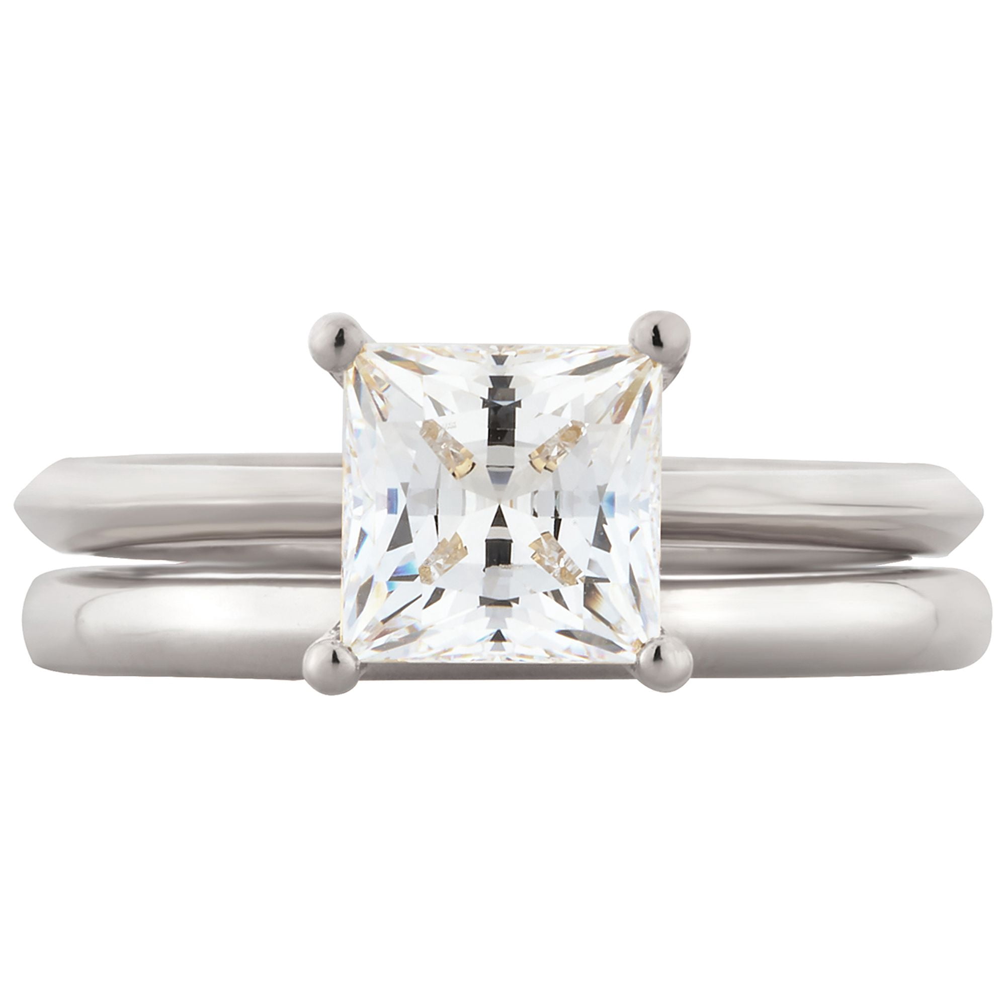 Arista 1.50 ct Square Swarovski Diamond Solitaire Women's Bridal Set in Sterling Silver