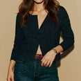 thumbnail image 3 of Women's Knitted Cardigan Short Knit Round Neck Open Front Sweater Button Down, Elegant and Casual, Ideal for Office and Everyday Outings,Black,L, 3 of 5
