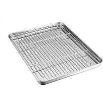 Baking Sheet and Cooling Rack Set, 4PCS Stainless Steel Cookie Sheets for Baking with Baking Rack, Non Toxic & Heavy Duty & Easy Clean Baking Pan Tray for Toaster Oven