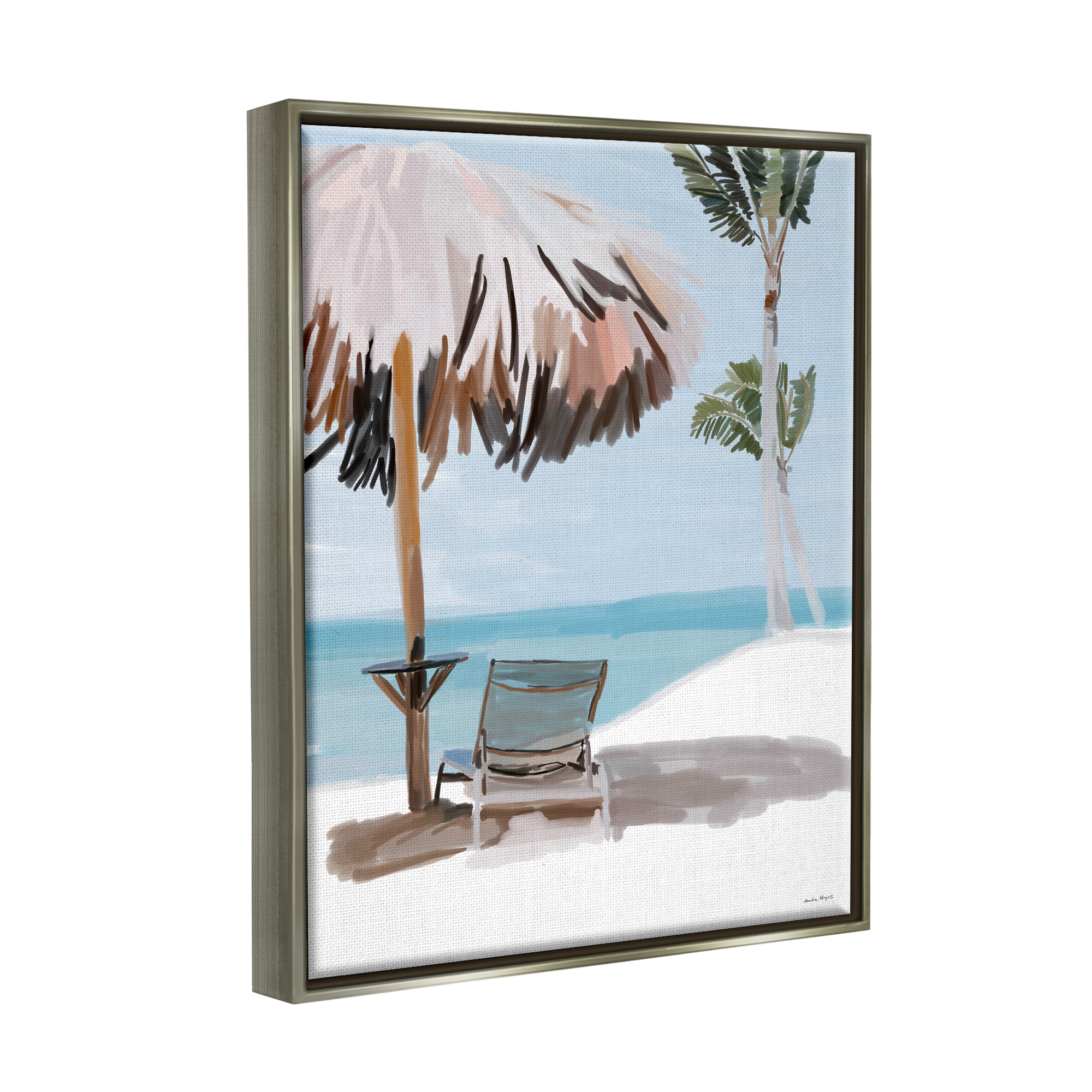 Stupell Industries Tropical Beach Hut Scenery Nature Painting Gray Floater Framed Art Print Wall Art, 25 x 31