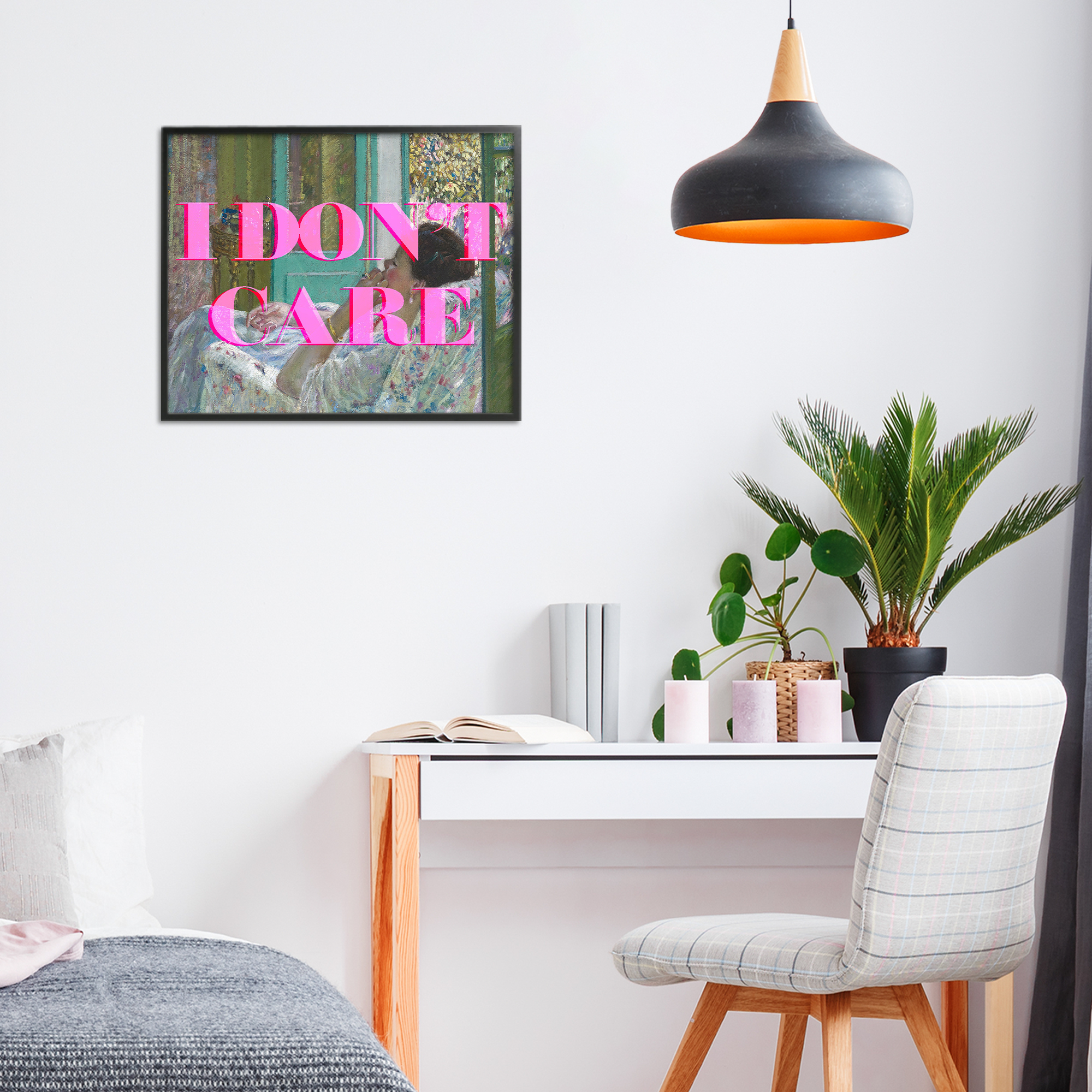I Don't Care over Classic Painting Black Framed Giclee Art, design by Lil' Rue