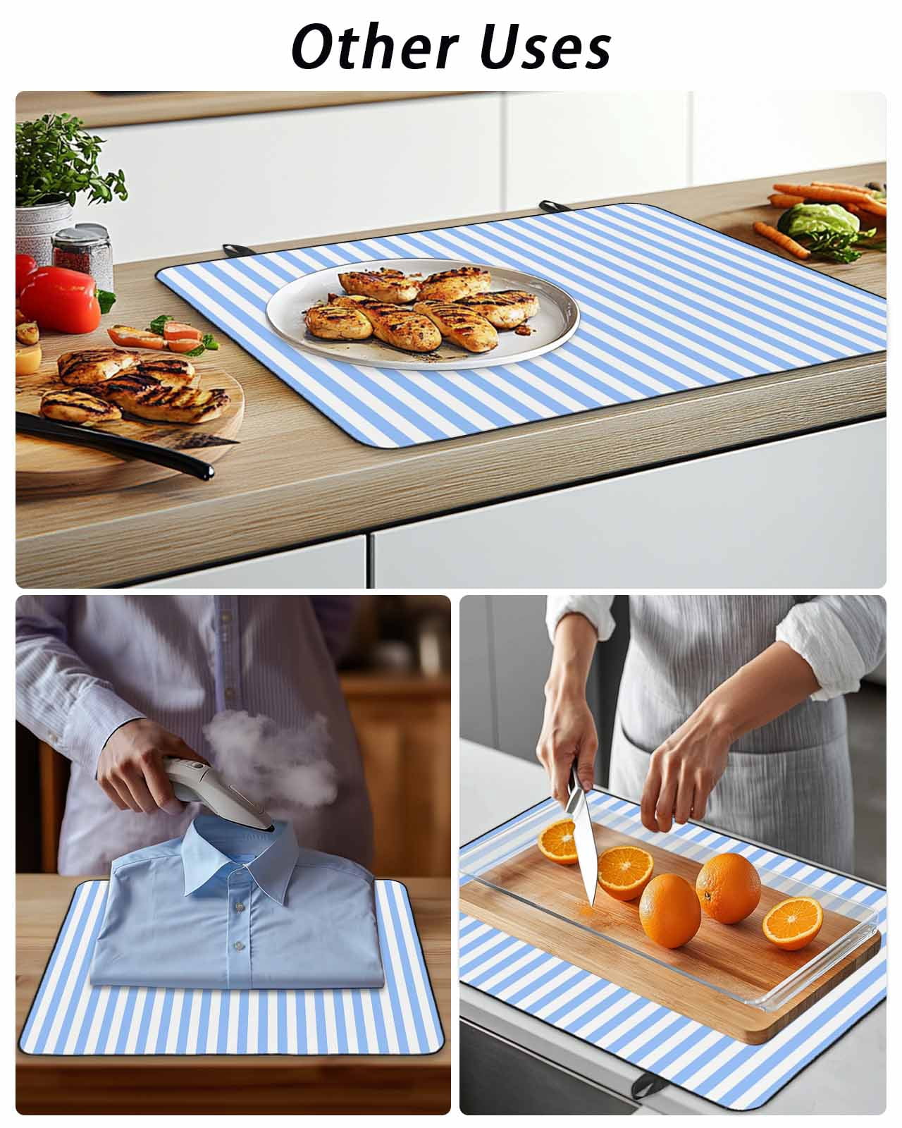 Stove Top Covers for Electric Stove, Blue White Stripe Glass Stovetop Cover Protector, Modern Minimalist Geometric Striped Induction Cooktop Protector Oven Mat for Kitchen Countertop 31"x24"