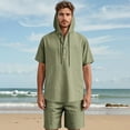 thumbnail image 2 of NAFUU Men's Hawaiian Matching Set New Mens Solid Color Linen Hooded Casual Short Sleeved Beach Shorts Two Piece Suit Men Summer Beach Suits, 2 of 9
