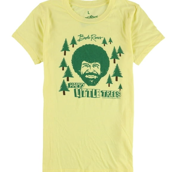 Local Celebrity Womens Happy Little Trees Graphic T-Shirt, Yellow, Small