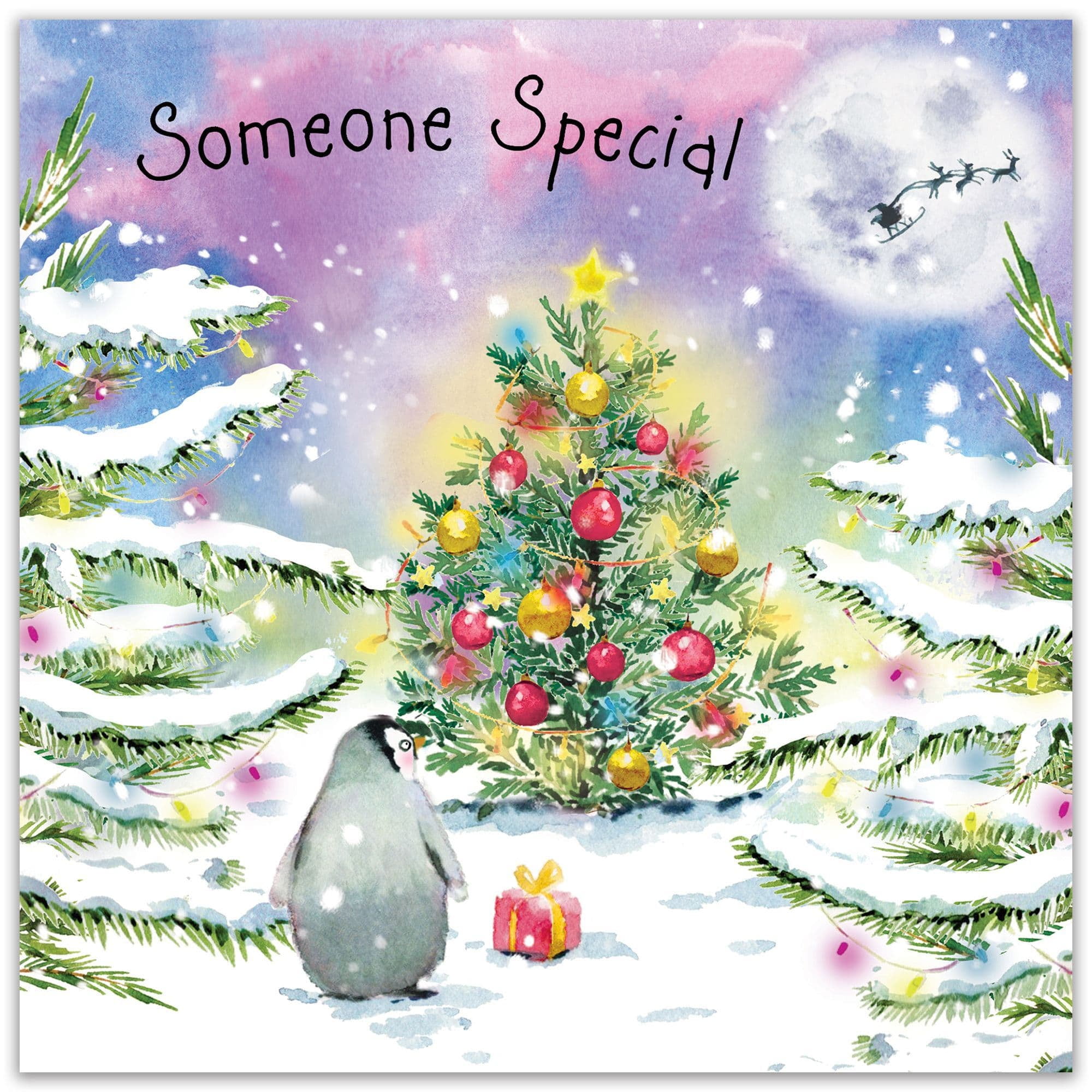Buon natale biglietto di auguri. simpatico pinguino con gli sci | Vettore Premium