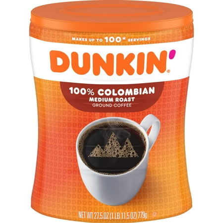 Dunkin 100% Colombian Medium Roast Ground Coffee, 27.5 oz. Canister