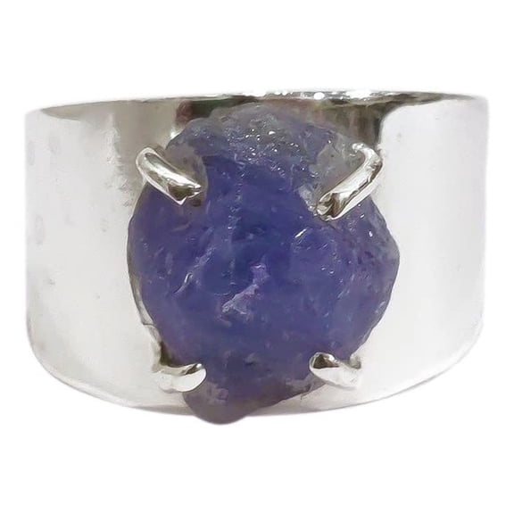 Natural Tanzanite Ring, Rough Tanzanite Gemstone Ring, December Birthstone, Wide Band, 925 Sterling Silver, Womens Ring, Christmas, Thanksgiving, Handmade, Statement Jewelry, Rough Gemstone Jewelry