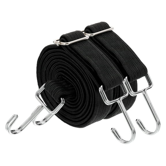Uxcell 2 Pack Adjustable Bungee Cords with Hooks, 79 Inch Flat Heavy Duty Elasticity Straps Rubber Bungee Cords with Buckle for Outdoor, Camping, Tarp, Bike Rack, Luggage, Black