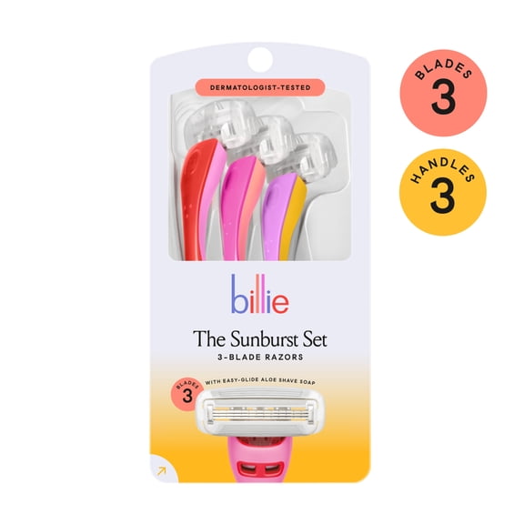 Billie 3 Blade Disposable Razors for Women, The Sunburst Set, 3 Count
