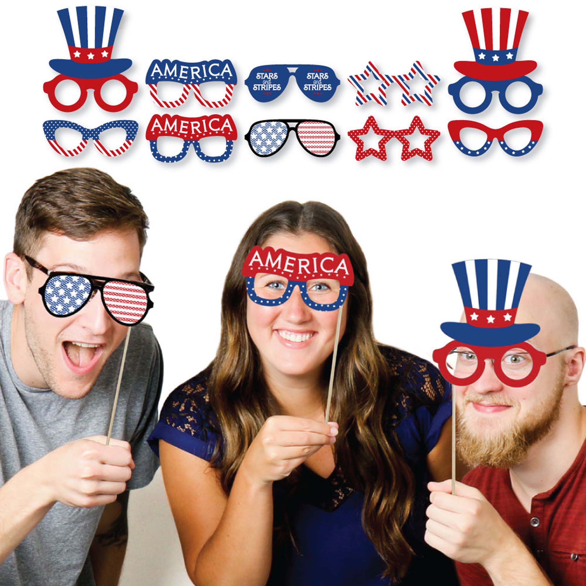 Big Dot Of Happiness Patriotic Glasses Paper Card Stock Memorial Day 4th Of July Or Labor 8136