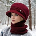 thumbnail image 5 of Charmgo Trucker Hat Clearance, Women's Knitted Warm Basin Hat Padded Cotton Hat Plush Hat + Scarf Two Piece Set Bucket Hat Baseball Cap, Sun Hats for Women Red, 5 of 5
