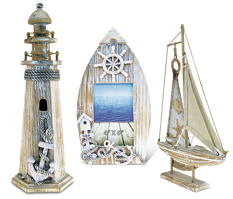Nautical Decor Picture Frame, Lighthouse and Sailboat