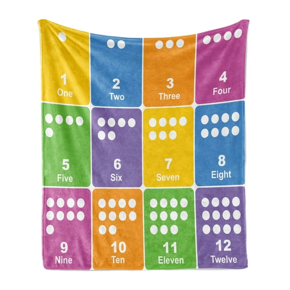 Cartoon Activity Soft Flannel Fleece Blanket, Learning the Numbers Themed Educational Design Colorful Preschool Pattern, Cozy Plush for Indoor and Outdoor Use, 50" x 70", Multicolor, by Ambesonne