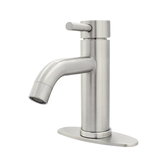 WMF-4316SS-S - Stainless Steel 4" Single Handle Lavatory Faucet, Bathroom Sink Faucet with Pop Up and Deck Plate, Brushed Nickel Finish