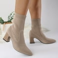 thumbnail image 4 of Chenyee Women's Mid Heel Ankle Boots Pointed Toe Stretchy Knit Mid Calf Sock Booties, 4 of 6